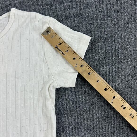 Parke Top Womens Medium Baby Tee White Ribbed Pointelle Knit Minimalist Comfy - Picture 10 of 10